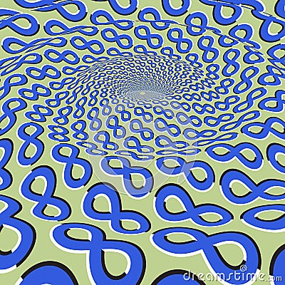 Moving optical illusion vector abstraction. Splash on the surface of blue green Infinity symbol pattern Vector Illustration