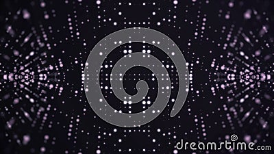 Moving Particle animation background. Flowing light dots on purple background. Concept of space Stock Photo