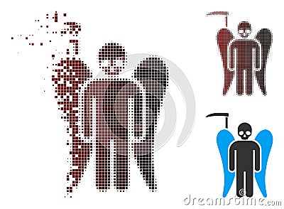 Moving Pixel Halftone Scythe Death Angel Icon Vector Illustration