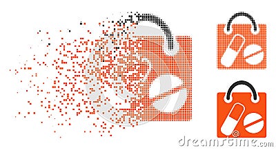 Moving Pixelated Halftone Drugs Shopping Bag Icon Vector Illustration