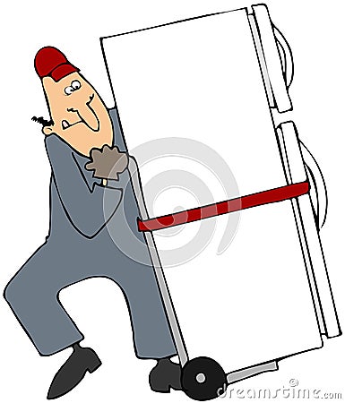 Moving A Refrigerator Cartoon Illustration