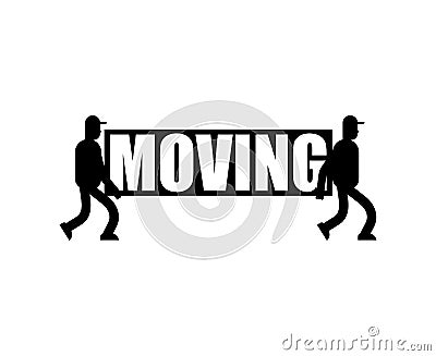 Moving service logo Delivery sign. Two Movers. Porters carry symbol. Loader mover man holding. Vector Illustration