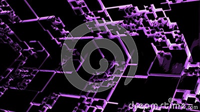 Moving space with cyber square pattern. Design. Neon pattern with squares in moving tunnel on black background. Square Stock Photo