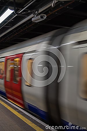 Moving train, motion blurred, London Underground Stock Photo