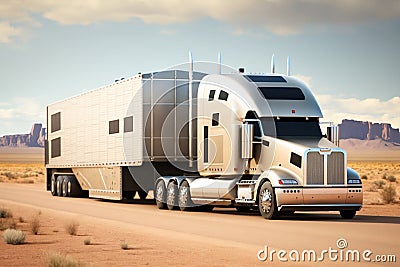 Moving Truck with Trailer: Transportation Concept. AI Stock Photo