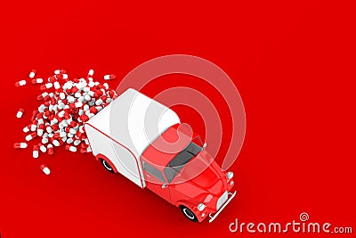 Moving the vehicle from which on-the-go sleep pills. Delivery of medicines and tablets. 3D illustration Cartoon Illustration