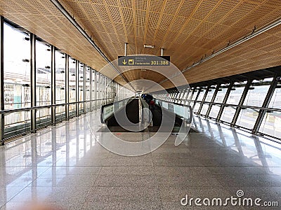 Moving walkway at Malaga Airport Editorial Stock Photo