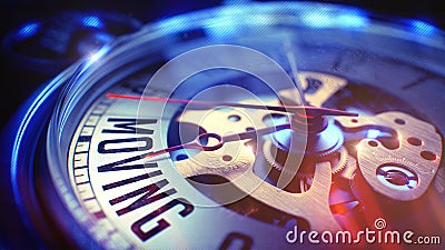 Moving - Wording on Vintage Pocket Watch. 3D Illustration. Stock Photo