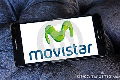 Movistar mobile operator logo Editorial Stock Photo