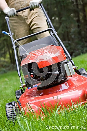 Mowing the lawn Stock Photo