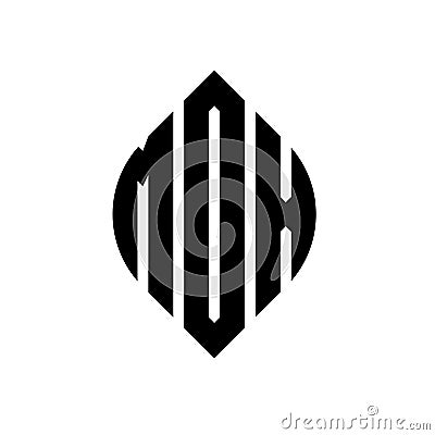 MOX circle letter logo design with circle and ellipse shape. MOX ellipse letters with typographic style. The three initials form a Vector Illustration