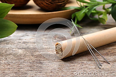 Moxa stick with needles for acupuncture Stock Photo