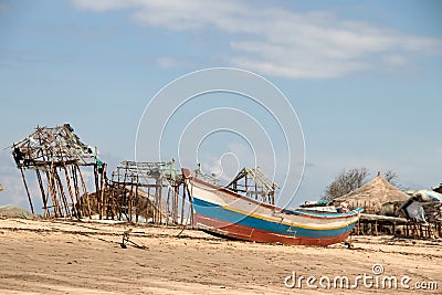 Mozambique beach, people fishing with net Editorial Stock Photo