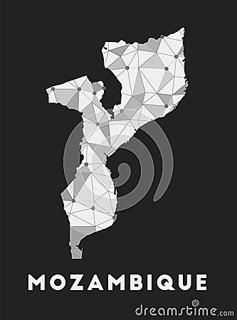 Mozambique - communication network map of country. Vector Illustration