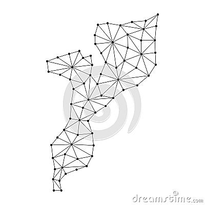 Mozambique map of polygonal mosaic lines network, rays, dots illustration. Cartoon Illustration