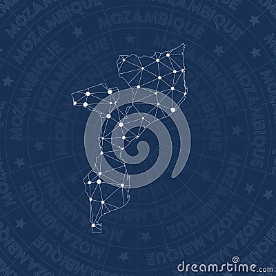 Mozambique network, constellation style country. Vector Illustration