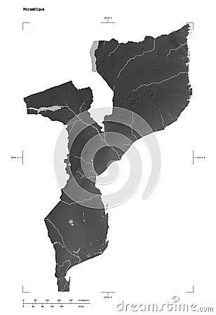 Mozambique shape on white. Grayscale Stock Photo