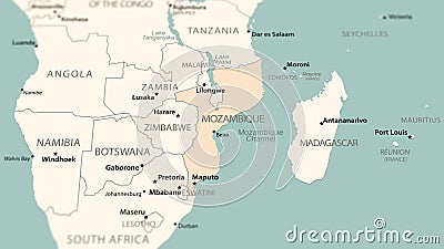 Mozambique on the world map Stock Photo