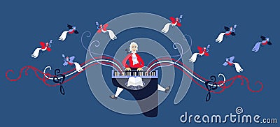 Mozart performed his music on the harpsichord. Vector Illustration