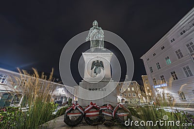 Mozart statue on Mozart Square (Mozartplatz) in Salzburg, Austria Editorial Stock Photo
