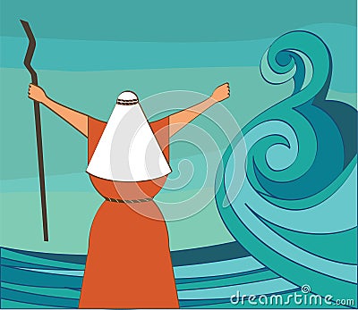 Mozes splitting the red sea and ordering let my people go out of Egypt. vector and illustration Vector Illustration