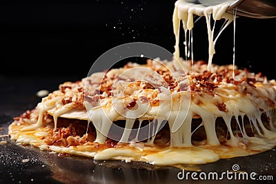 mozzarella cheese shreds melting on hot pizza crust Stock Photo