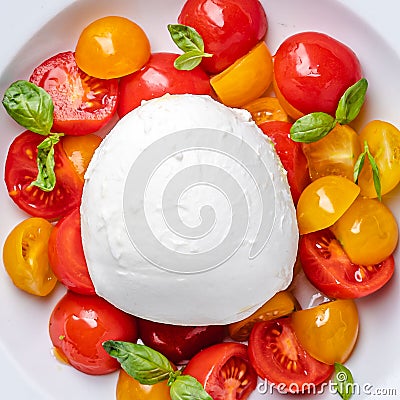 Mozzarella con pomodorini gialli e rossi healthy food Stock Photo