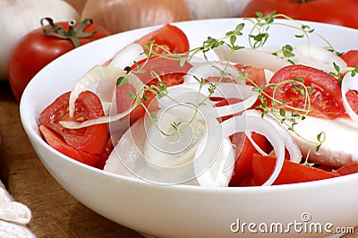 mozzarella with fresh organic garlic and tomato Stock Photo