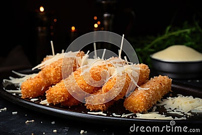 mozzarella sticks with grated cheese on top Stock Photo