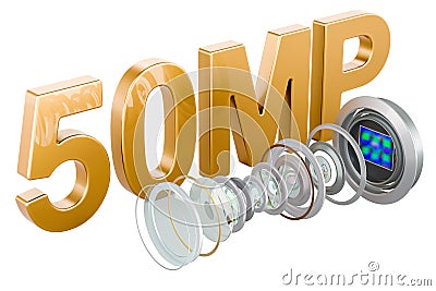 50 MP Camera for Smartphone. Disassembled smartphone camera, structure. 3D rendering Stock Photo