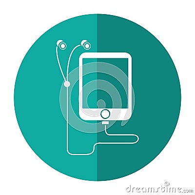 Mp3 device play music earphones shadow Vector Illustration