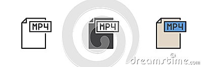 MP4 file different style icon set Vector Illustration