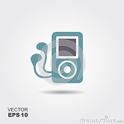 Mp3 player headphones Icon in flat style isolated on grey background. Vector Illustration