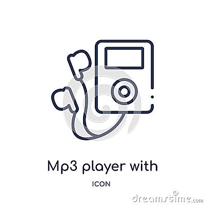 mp3 player with headphones icon from music outline collection. Thin line mp3 player with headphones icon isolated on white Vector Illustration