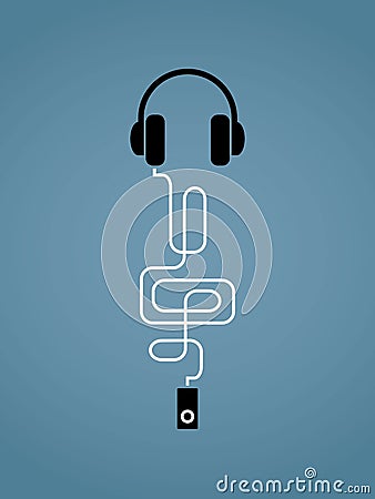 MP3 player, headphones, treble clef Vector Illustration