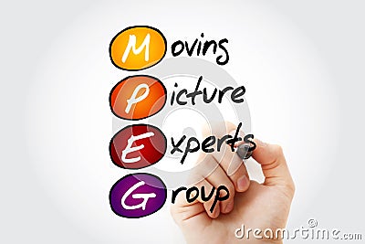 MPEG - Moving Picture Experts Group acronym with marker, concept background Stock Photo