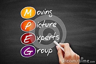 MPEG - Moving Picture Experts Group acronym, technology concept on blackboard Stock Photo