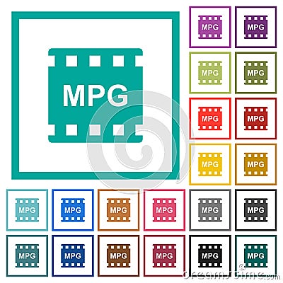 MPG movie format flat color icons with quadrant frames Stock Photo