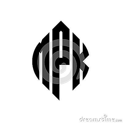 MPK circle letter logo design with circle and ellipse shape. MPK ellipse letters with typographic style. The three initials form a Vector Illustration