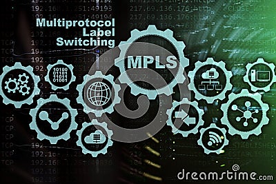 MPLS. Multiprotocol Label Switching. Routing Telecommunications Networks Concept on virtual screen. Stock Photo