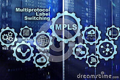 MPLS. Multiprotocol Label Switching. Routing Telecommunications Networks Concept on virtual screen. Stock Photo