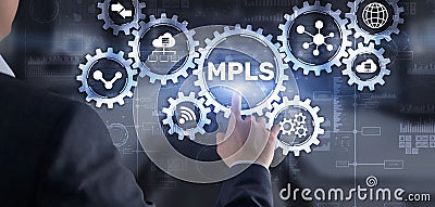 MPLS. Multiprotocol Label Switching on virtual screen. 2022 Stock Photo