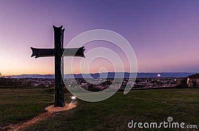 Cross on a Hilltop Stock Photo