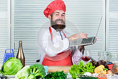 Mr. Expertise. Cuisine culinary. Vitamin. Happy bearded man. chef recipe. Healthy food cooking. Mature hipster with Stock Photo