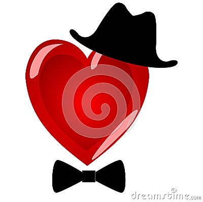 Mr heart. Character gentleman in a beautiful hat with a bow tie. Vector Illustration