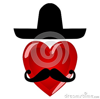 Mr heart. Colorful characters with a mustache in a large Mexican Vector Illustration