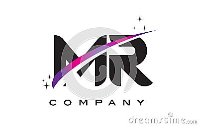 MR M R Black Letter Logo Design with Purple Magenta Swoosh Vector Illustration