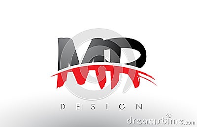 MR M R Brush Logo Letters with Red and Black Swoosh Brush Front Vector Illustration