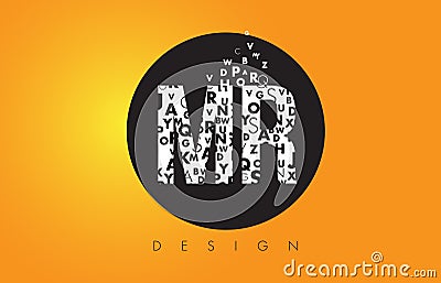 MR M R Logo Made of Small Letters with Black Circle and Yellow B Vector Illustration