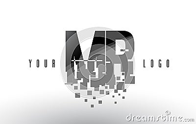 MR M R Pixel Letter Logo with Digital Shattered Black Squares Vector Illustration